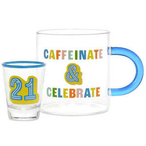 Hallmark Glass 21st Birthday Mug and Shot Glass Bundle