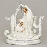8" Silver Studded White JOY Holy Family Nativity Figurine