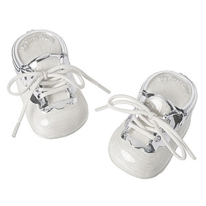 1.5" First Tooth and Curl White Baby Shoes Keepsake Box