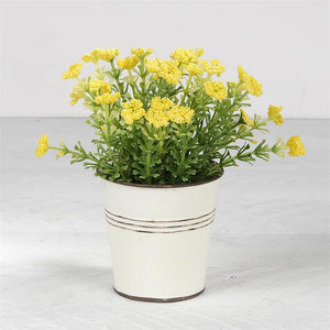 Yellow Flowers In White Metal Pot