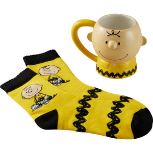 Precious Moments Peanuts Charlie Brown Sculpted Mug and Socks Set