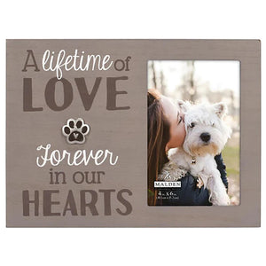 A Lifetime of Love Paw Print Forever in Our Hearts Pet Rememberance Wood Frame Holds 4"x6" Photo
