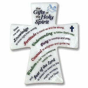 Gifts Of The Holy Spirit MDF Cross Plaque with Easel Back