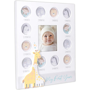 My First Year Noah's Ark Baby Picture Wood Frame Holds 13 3.5" Photos