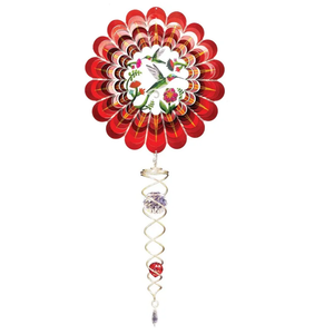 3D Red Hummingbird Mini 6.5" Wind Spinner and 7.5" Crystal Twister Set