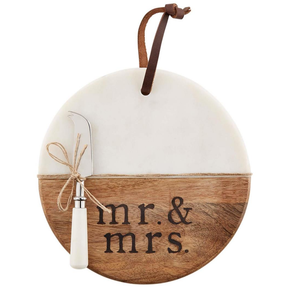 Mud Pie Mr. & Mrs. Mango Wood and Marble Board Set