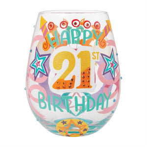 Happy 21st Stemless Wine Glass