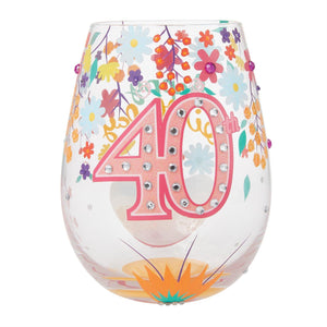 Happy 40th Stemless Wine Glass