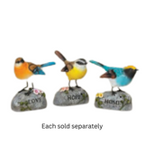 6.4" Spring Chirping Resin Bird on Message Rock Figurine with Sound