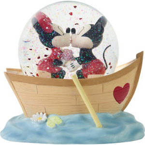 Precious Moments Disney Mickey and Minnie Kissing Row Boat We Will Never Drift Apart Snow Globe