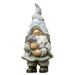 12.5" Gnome with Kitty Cat Garden Statue