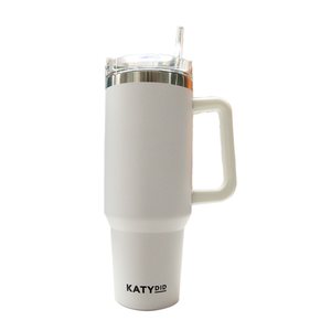 40 Oz. White Katydid Stainless Steel Tumbler with Handle and Straw