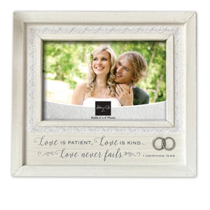 Love Is Patient Frame with Boxed Lace, Rings, Easel and Hanger