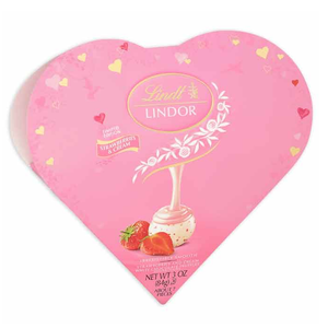 Lindt Lindor Strawberry and Cream White Chocolate Ball 3 Oz in Pink Heart Box