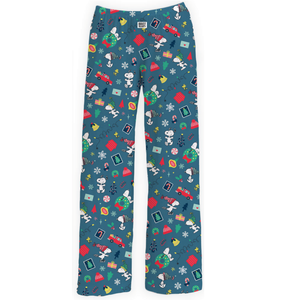 Snoopy and Woodstock Scattered Christmas Blue Pajama Pants