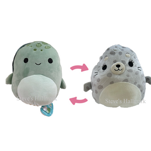 Squishmallow Odile the Spotted Seal and Cole the Green Sea Turtle Flip-A-Mallow 12" Stuffed Plush by Kelly Toy