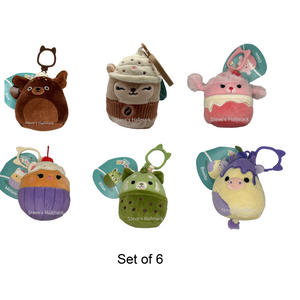 Set of 6 Squishmallows Hybrid Sweets 3.5" Clip Stuffed Plushies including Cat, Cow, Red Panda, Squirrel, Chocolate Lab, and Pink Poodle by Kelly Toy Jazwares