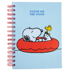 Peanuts Snoopy & Woodstock On Tube Float Focus on the Good Spiral Vegan Leather Journal 6"x8"
