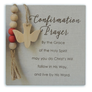 Confirmation Prayer Square Plaque with Boxed Beads, Dove & Hanger