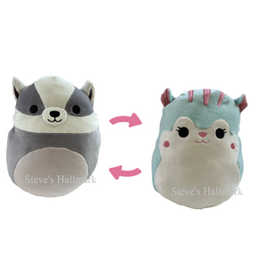 Squishmallow Mita the Mauve Badger and Serene the Teal Squirrel Flip-A-Mallow 12" Stuffed Plush by Kelly Toy