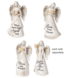 5" Remembered Memorial Pebble Angel with Heart Figurine
