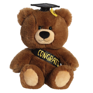 Graduation Brown Bear with Cap and Congrats Sash 10" Huggable Plush Stuffed Animal