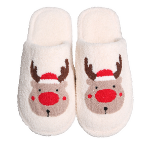 Red Nose Reindeer Fuzzy Slippers