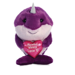 Narwhal Always Love You with Pink Heart Stuffed Animal Plush 9"