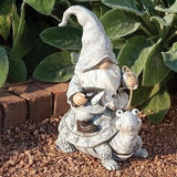 Gnome Riding Turtle Garden Statue
