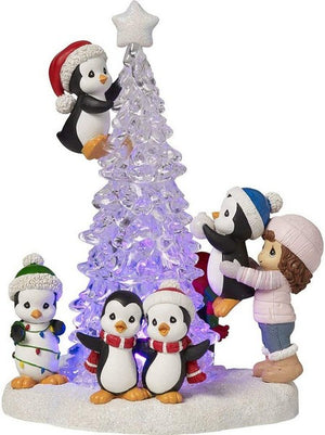 Precious Moments Tree-mendous Fun Girl With Penguins LED Lighted Musical Tabletop Christmas Tree Figurine