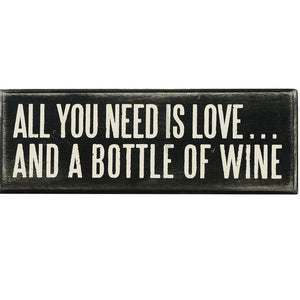 Box Sign All You Need is Love and a Bottle of Wine