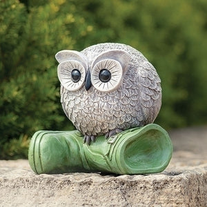 7.25" Owl and Green Garden Boot Statue