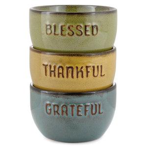 Hallmark Grateful Thankful Blessed Glazed Ceramic Bowls, Set of 3