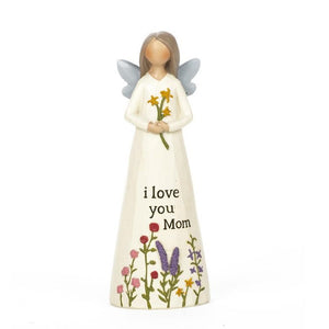 I Love You Mom Angel Figurine Holding Flower