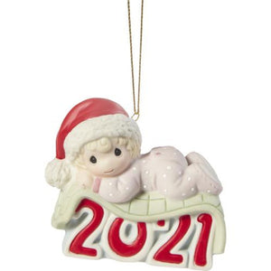 Precious Moments Dated 2021 Baby's 1st Christmas Girl Ornament
