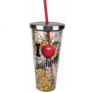 Spoontiques Teacher Glitter Cup with Straw, Gold