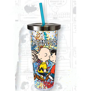 Snoopy and The Peanuts Gang 20 oz. Glitter Cup with Straw