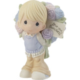 Precious Moments Love You Bunches Boy with Flower Bouquet Figurine