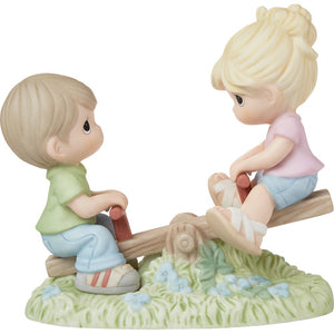 Precious Moments Together Through All the Ups and Downs Couple On Teeter Totter Porcelain Figurine