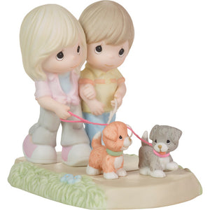 Precious Moments Couple Walking Dogs Together Figurine