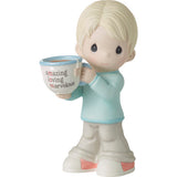 Precious Moments Blond Boy Holding Mug With MOM Acronym Figurine