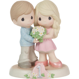Precious Moments Couple Holding Orange Blossom Bouquet 1st Anniversary Figurine