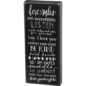 Box Sign - Love Rules Kiss Good Morning Kiss Good Night