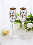 Mr & Mrs Champagne Flutes in Silver Metallic Set of 2