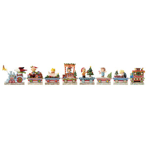 Jim Shore by Enesco Snoopy and the Peanuts Gang Figurine Train Set 8 Pieces including Charlie Brown, Sally, Lucy, Linus, Peppermin Patty, Schroeder, and Woodstock Caboose