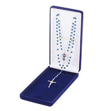 First Communion Blue Bead Rosary in Velvet Box