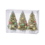  Bottle Brush Mini 4" Trees with Ornaments Set of 3 