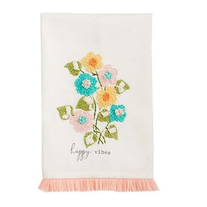 Mud Pie Happy Vibes Floral Embroidered Towel