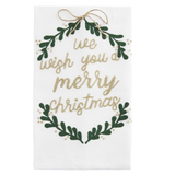 We Wish You A Merry Christmas Greenery Embroidered Tea Towel 