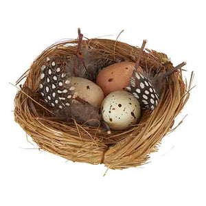 4" Feathered Bird Nest with 3 Eggs Decoration